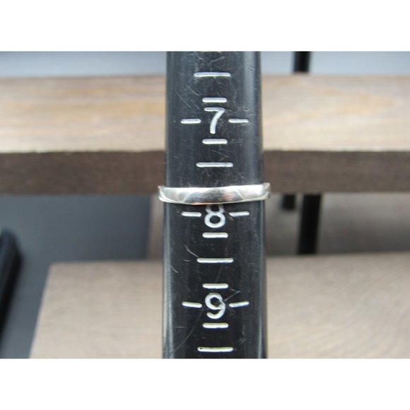 Size 7.75 Sterling Silver Tarnished Face Emerald Cut CZ Halo Band Ring - Picture 7 of 9